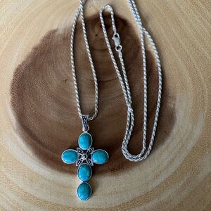 Turquoise and Silver Cross Necklace